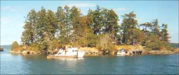 Portland Island Host boat with a private island behind.