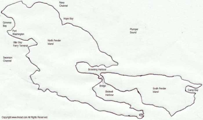 Map of Pender Island, click for detailed map.