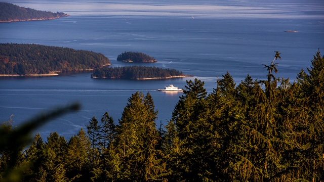 BC Ferry threading the Gulf Islands in early autumn light