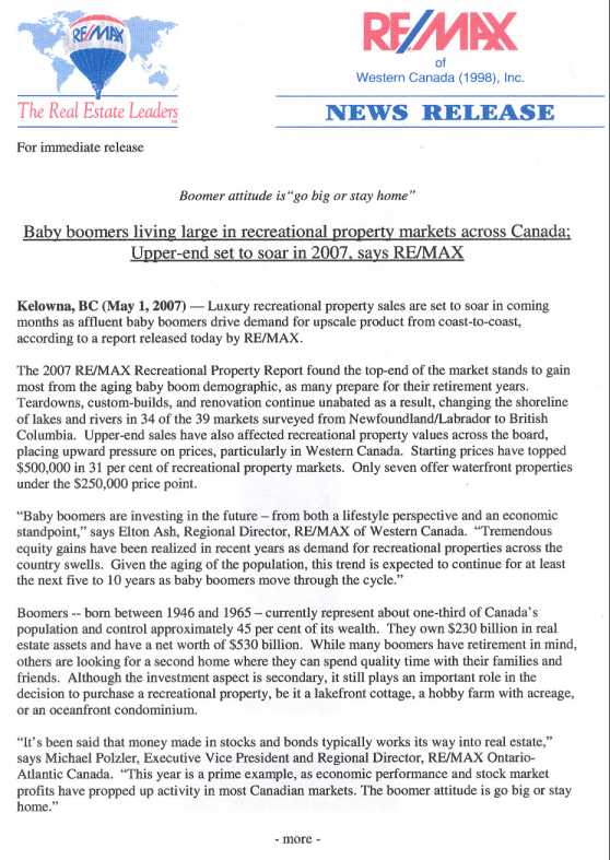 RE/MAX Press Release